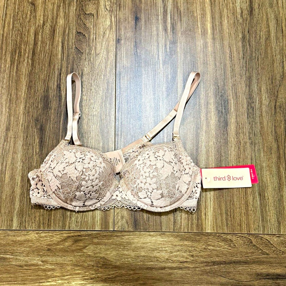 ThirdLove 24/7 Beige Taupe Lace Balconette Underwire Bra Floral Lace Size 32B